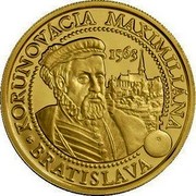 Slovakia 100 Euro Coronations in Bratislava - Maximilian II 2013 Proof KM# 132 KORUNOVÁCIA MAXIMILIANA 1563 BRATISLAVA coin reverse Slovakia 100 Euro Coronations in Bratislava - Maximilian II 2013 Proof KM# 132 KORUNOVÁCIA MAXIMILIANA 1563 BRATISLAVA coin reverse