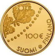 Finland 100 Euro Numismatics 2014 Proof, numbered KM# 223 2014 100 € SUOMI FINLAND coin obverse Finland 100 Euro Numismatics 2014 Proof, numbered KM# 223 2014 100 € SUOMI FINLAND coin obverse