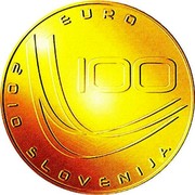 Slovenia 100 Euro World Ski Jumping Championships - Planica 2010 Proof KM# 99 EURO 100 2010 SLOVENJIA coin obverse Slovenia 100 Euro World Ski Jumping Championships - Planica 2010 Proof KM# 99 EURO 100 2010 SLOVENJIA coin obverse