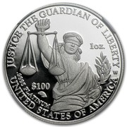 USA $100 Justice the Quardian of Liberty 2010 W Proof KM# 488 JUSTICE THE GUARDIAN OF LIBERTY UNITED STATES OF AMERICA 1OZ. .9995 PLATINUM $100 W coin reverse USA $100 Justice the Quardian of Liberty 2010 W Proof KM# 488 JUSTICE THE GUARDIAN OF LIBERTY UNITED STATES OF AMERICA 1OZ. .9995 PLATINUM $100 W coin reverse