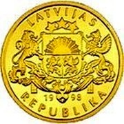 Latvia 100 Latu Development 1998 Proof KM# 40 LATVIJAS REPUBLIKA 19 98 coin obverse Latvia 100 Latu Development 1998 Proof KM# 40 LATVIJAS REPUBLIKA 19 98 coin obverse