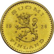 Finland 100 Markkaa 1926 S KM# 28 Decimal Coinage SUOMI 19 26 S FINLAND coin obverse Finland 100 Markkaa 1926 S KM# 28 Decimal Coinage SUOMI 19 26 S FINLAND coin obverse