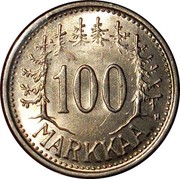 Finland 100 Markkaa 1956 H KM# 41 Decimal Coinage 100 MARKKAA coin reverse Finland 100 Markkaa 1956 H KM# 41 Decimal Coinage 100 MARKKAA coin reverse