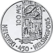 Finland 100 Markkaa Helsinki Cultural Capital 2000 P-M KM# 93 100 MK M HELSINKI 450 HELSINGFORS coin reverse Finland 100 Markkaa Helsinki Cultural Capital 2000 P-M KM# 93 100 MK M HELSINKI 450 HELSINGFORS coin reverse