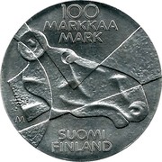 Finland 100 Markkaa Pictorial Arts of Finland 1989 P-M KM# 75 100 MARKAA MARK SUOMI FINLAND M coin reverse Finland 100 Markkaa Pictorial Arts of Finland 1989 P-M KM# 75 100 MARKAA MARK SUOMI FINLAND M coin reverse