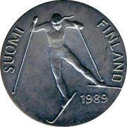 Finland 100 Markkaa World Nordic Skiing Championships 1989 M-L-M KM# 74 SUOMI FINLAND 1989 coin obverse Finland 100 Markkaa World Nordic Skiing Championships 1989 M-L-M KM# 74 SUOMI FINLAND 1989 coin obverse