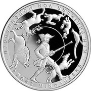 Latvia 100 Santimu Baron Munchhausen 2005 Proof KM# 70 2005 VIENS SIMTS SANTĪMU coin obverse Latvia 100 Santimu Baron Munchhausen 2005 Proof KM# 70 2005 VIENS SIMTS SANTĪMU coin obverse