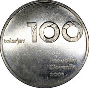 Slovenia 100 Tolarjev Tolar Anniversary 2001 KM# 42 100 TOLARJEV REPUBLIKA SLOVENIJA 2001 coin obverse Slovenia 100 Tolarjev Tolar Anniversary 2001 KM# 42 100 TOLARJEV REPUBLIKA SLOVENIJA 2001 coin obverse