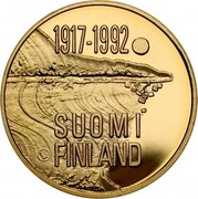 Finland 1000 Markkaa 75th Anniversary of Independence 1992 M-S KM# 72 1917-1992 SUOMI FINLAND coin obverse Finland 1000 Markkaa 75th Anniversary of Independence 1992 M-S KM# 72 1917-1992 SUOMI FINLAND coin obverse