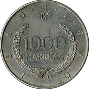 Finland 1000 Markkaa Snellman 1960 S-J KM# 43 1860 ∙ 4 ∙ 1960 IV 1000 MARKKAA S J coin reverse Finland 1000 Markkaa Snellman 1960 S-J KM# 43 1860 ∙ 4 ∙ 1960 IV 1000 MARKKAA S J coin reverse