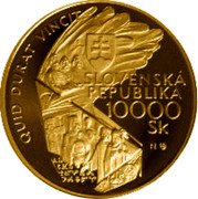 Slovakia 10000 Korun Bimillennium (2000) Proof KM# 52 QUID DURAT VINCIT SLOVENSKÁ REPUBLIKA 10000 SK coin obverse Slovakia 10000 Korun Bimillennium (2000) Proof KM# 52 QUID DURAT VINCIT SLOVENSKÁ REPUBLIKA 10000 SK coin obverse