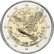 Finland 2 Euro 60th Anniversary - Finland in UN 2005 M K KM# 119 FINLAND - UN 2005 M K coin obverse Finland 2 Euro 60th Anniversary - Finland in UN 2005 M K KM# 119 FINLAND - UN 2005 M K coin obverse