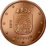 Latvia 2 Euro Cent Lesser Coat of Arms 2014 KM# 151 YEAR LATVIJA coin obverse Latvia 2 Euro Cent Lesser Coat of Arms 2014 KM# 151 YEAR LATVIJA coin obverse