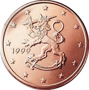 Finland 2 Euro Cent The Heraldic Lion of the Coat of Arms of Finland 1999 M KM# 99 DATE coin obverse Finland 2 Euro Cent The Heraldic Lion of the Coat of Arms of Finland 1999 M KM# 99 DATE coin obverse
