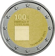 Slovenia 2 Euro Centenary of the foundation of the University of Ljubljana 2019 100 LET UNIVERZE V LJUBLJANI SLOVENIJA 2019 coin obverse Slovenia 2 Euro Centenary of the foundation of the University of Ljubljana 2019 100 LET UNIVERZE V LJUBLJANI SLOVENIJA 2019 coin obverse