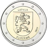 Latvia 2 Euro Kurzeme 2017 KM# 190 LATVIJA KURZEME 2017 coin obverse Latvia 2 Euro Kurzeme 2017 KM# 190 LATVIJA KURZEME 2017 coin obverse