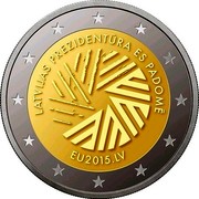 Latvia 2 Euro Latvian Presidency of the Council of the EU 2015 KM# 173 LATVIJAS PREZIDENTŪRA ES PADOMĒ EU2015.LV coin obverse