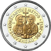 Slovakia 2 Euro Saints Cyril and Methodius 2013 KM# 128 KONŠTANTÍN METOD SLOVENSKO 863 2013 coin obverse Slovakia 2 Euro Saints Cyril and Methodius 2013 KM# 128 KONŠTANTÍN METOD SLOVENSKO 863 2013 coin obverse
