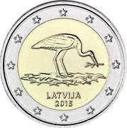 Latvia 2 Euro The Black Stork 2015 KM# 171 LATVIJA 2015 coin obverse