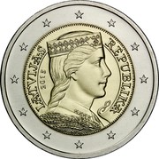Latvia 2 Euro The Latvian Maiden 2015 Proof KM# 157 LATVIJAS REPUBLIKA 2014 coin obverse Latvia 2 Euro The Latvian Maiden 2015 Proof KM# 157 LATVIJAS REPUBLIKA 2014 coin obverse