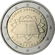 Finland 2 Euro Treaty of Rome 2007 Proof KM# 138 ROOMAN SOPIMUS 50 V EUROOPPA 2007 SUOMI FINLAND coin obverse Finland 2 Euro Treaty of Rome 2007 Proof KM# 138 ROOMAN SOPIMUS 50 V EUROOPPA 2007 SUOMI FINLAND coin obverse