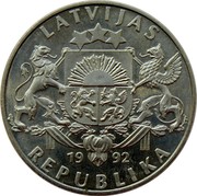 Latvia 2 Lati 1992 KM# 14 Standart Coinage LATVIJAS 19 92 REPUBLIKA coin obverse Latvia 2 Lati 1992 KM# 14 Standart Coinage LATVIJAS 19 92 REPUBLIKA coin obverse