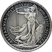 UK 2 Pounds Britannia antique finnish 2017 ELIZABETH II • D • G • REG • F • D • 2 POUNDS • J. C coin reverse