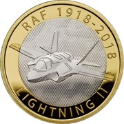 UK 2 Pounds RAF Centenary Lightning II 2018 Proof RAF 1918-2018 LIGHTNING II NT+RT coin reverse UK 2 Pounds RAF Centenary Lightning II 2018 Proof RAF 1918-2018 LIGHTNING II NT+RT coin reverse