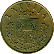 Latvia 2 Santimi 1939 Most were never placed in circulation KM# 11.2 First Republic (1918-1939) LATVIJA coin obverse Latvia 2 Santimi 1939 Most were never placed in circulation KM# 11.2 First Republic (1918-1939) LATVIJA coin obverse