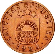 Latvia 2 Santimi 1992 KM# 21 Standart Coinage LATVIJAS REPUBLIKA YEAR coin obverse Latvia 2 Santimi 1992 KM# 21 Standart Coinage LATVIJAS REPUBLIKA YEAR coin obverse