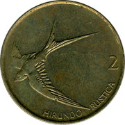 Slovenia 2 Tolarja 1993 KM# 5 Standart Coinage HIRUNDO RUSTICA coin reverse Slovenia 2 Tolarja 1993 KM# 5 Standart Coinage HIRUNDO RUSTICA coin reverse