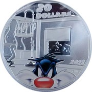 Canada 20 Dollars Looney Tunes Sylvester the cat 2015 Proof KM# 1977 20 DOLLARS 2015 coin reverse