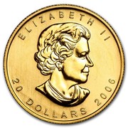 Canada 20 Dollars Maple Leaf BU 2006 ELIZABETH II 20 DOLLARS 2016 coin obverse Canada 20 Dollars Maple Leaf BU 2006 ELIZABETH II 20 DOLLARS 2016 coin obverse