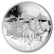 Canada 20 Dollars People riding horse-drawn sleigh 2007 Proof KM# 734 20 DOLLARS CANADA 2007 TB coin reverse Canada 20 Dollars People riding horse-drawn sleigh 2007 Proof KM# 734 20 DOLLARS CANADA 2007 TB coin reverse