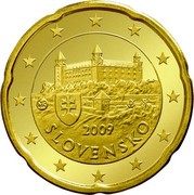Slovakia 20 Euro Cent Bratislava Castle 2009 Proof KM# 99 YEAR SLOVENSKO coin obverse Slovakia 20 Euro Cent Bratislava Castle 2009 Proof KM# 99 YEAR SLOVENSKO coin obverse
