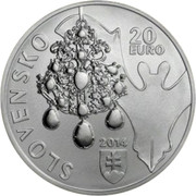 Slovakia 20 Euro Conservation Area of the Dubnik Opal Mines 2014 Proof KM# 135 SLOVENSKO 20 EURO 2014 coin obverse