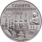 Slovakia 20 Euro (Historical Preservation Area of Trnava) KM# 118 TRNAVA PAMIATKOVÁ REZERVÁCIA 20 EURO coin obverse Slovakia 20 Euro (Historical Preservation Area of Trnava) KM# 118 TRNAVA PAMIATKOVÁ REZERVÁCIA 20 EURO coin obverse