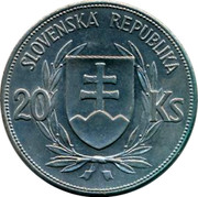 Slovakia 20 Korun Jozef Tiso 1939 KM# 3 SLOVENSKÁ REPUBLIKA 20 KS coin obverse