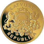 Latvia 20 Latu Frigate Gekroente Ehlendt 1997 Proof KM# 41 LATVIJAS 1997 REPUBLIKA coin obverse Latvia 20 Latu Frigate Gekroente Ehlendt 1997 Proof KM# 41 LATVIJAS 1997 REPUBLIKA coin obverse