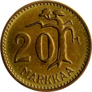 Finland 20 Markkaa 1962 S KM# 39 Decimal Coinage 20 MARKKAA coin reverse Finland 20 Markkaa 1962 S KM# 39 Decimal Coinage 20 MARKKAA coin reverse