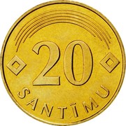Latvia 20 Santimu 1992 KM# 22.2 Standart Coinage 20 SANTĪMU coin reverse Latvia 20 Santimu 1992 KM# 22.2 Standart Coinage 20 SANTĪMU coin reverse