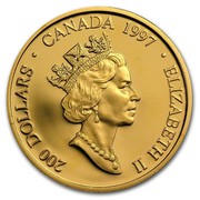 Canada 200 Dollars Haida 'Raven Bringing Light to the World' 1997 Proof KM# 288 200 DOLLARS ∙ CANADA ∙ 1997 ELIZABETH II coin obverse Canada 200 Dollars Haida 'Raven Bringing Light to the World' 1997 Proof KM# 288 200 DOLLARS ∙ CANADA ∙ 1997 ELIZABETH II coin obverse