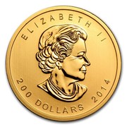 Canada 200 Dollars Howling Wolf 2014 Maple leaf laser mark KM# 1616 ELIZABETH II 200 DOLLARS 2014 coin obverse Canada 200 Dollars Howling Wolf 2014 Maple leaf laser mark KM# 1616 ELIZABETH II 200 DOLLARS 2014 coin obverse