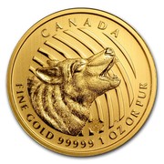 Canada 200 Dollars Howling Wolf 2014 Maple leaf laser mark KM# 1616 CANADA FINE GOLD 99999 1 OZ OR PUR coin reverse Canada 200 Dollars Howling Wolf 2014 Maple leaf laser mark KM# 1616 CANADA FINE GOLD 99999 1 OZ OR PUR coin reverse