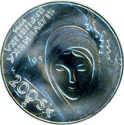 Slovakia 200 Korun 100th anniversary Janko Alexy 1994 MK KM# 22 SLOVENSKÁ REPUBLIKA 1994 200 SK coin obverse Slovakia 200 Korun 100th anniversary Janko Alexy 1994 MK KM# 22 SLOVENSKÁ REPUBLIKA 1994 200 SK coin obverse