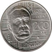 Slovakia 200 Korun 100th Anniversary of Birth of Ludovit Fulla 2002 KM# 60 2002 1980 200 SK ĽFULLA coin reverse Slovakia 200 Korun 100th Anniversary of Birth of Ludovit Fulla 2002 KM# 60 2002 1980 200 SK ĽFULLA coin reverse