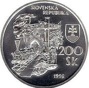 Slovakia 200 Korun 150 Years Railway in Slovakia 1998 KM# 42 SLOVENSKÁ REPUBLIKA 200 SK 1998 coin obverse Slovakia 200 Korun 150 Years Railway in Slovakia 1998 KM# 42 SLOVENSKÁ REPUBLIKA 200 SK 1998 coin obverse