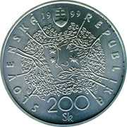 Slovakia 200 Korun 150th Anniversary - Birth of Hviezdoslav 1999 KM# 48 SLOVENSKÁ REPUBLIKA 200 SK 19 99 coin obverse Slovakia 200 Korun 150th Anniversary - Birth of Hviezdoslav 1999 KM# 48 SLOVENSKÁ REPUBLIKA 200 SK 19 99 coin obverse