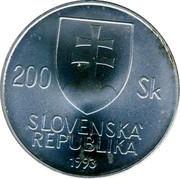 Slovakia 200 Korun 200th Anniversary - Birth of Jan Kollar 1993 MK KM# 20 200 SK SLOVENSKÁ REPUBLIKA 1993 coin obverse Slovakia 200 Korun 200th Anniversary - Birth of Jan Kollar 1993 MK KM# 20 200 SK SLOVENSKÁ REPUBLIKA 1993 coin obverse