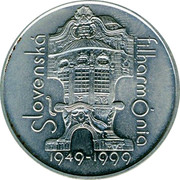 Slovakia 200 Korun 50th Anniversary - Slovak Filharmonia 1999 MK KM# 49 SLOVENSKÁ FILHARMÓNIA 1949 - 1999 coin reverse Slovakia 200 Korun 50th Anniversary - Slovak Filharmonia 1999 MK KM# 49 SLOVENSKÁ FILHARMÓNIA 1949 - 1999 coin reverse
